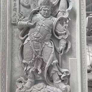 百色 芝麻灰花岗岩人物雕刻——多闻天王