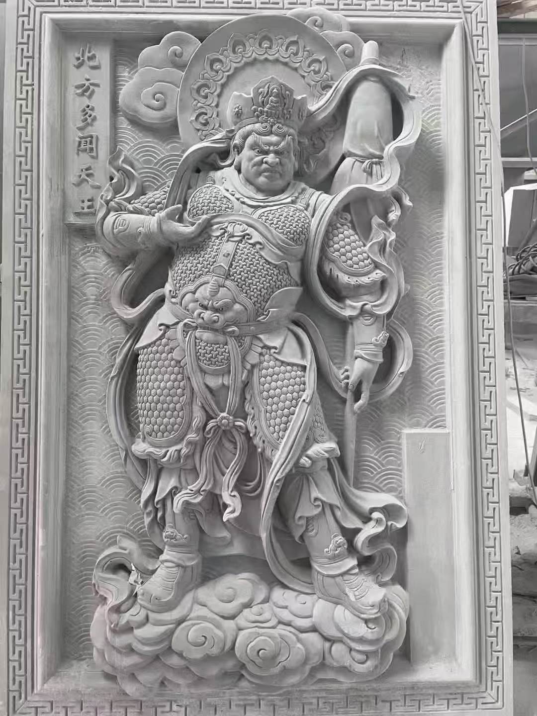 百色 芝麻灰花岗岩人物雕刻——多闻天王